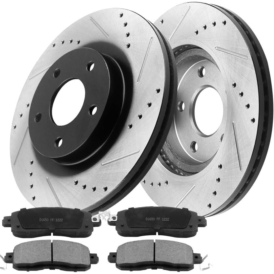 2014-2019 Nissan Altima Front Brake Rotors and Ceramic Pads Black