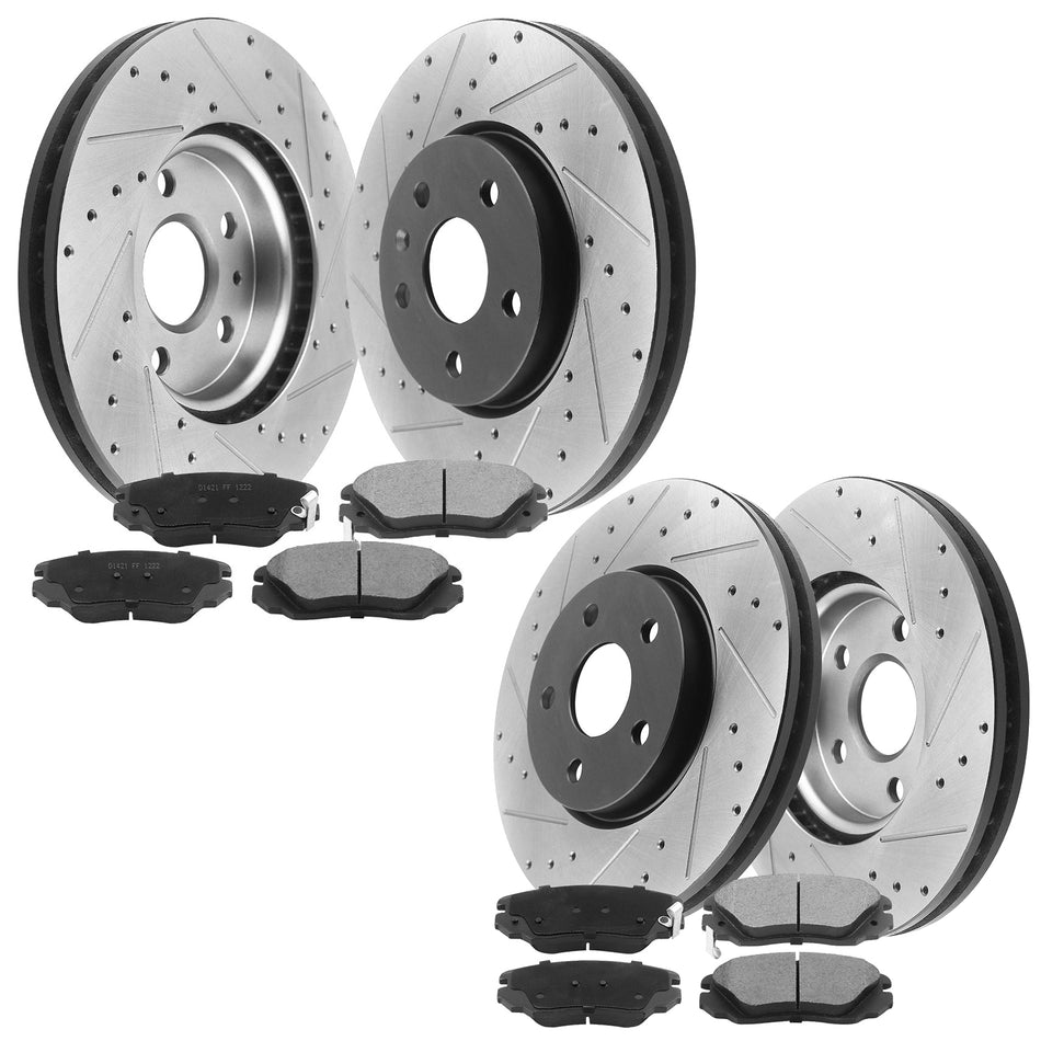 MotorbyMotor Front Rear Brake Kit Rotors and Ceramic Pads Fits for 2010-2017 Chevy Equinox, 10-17 GMC Terrain E-Coating Drilled & Slotted Brake Rotor & Brake Pads