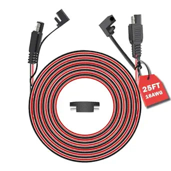 MotorbyMotor SAE Extension Cable 16 AWG, 25FT SAE to SAE Quick Disconnect Wire Battery Charger Extension Cord, Heavy Duty 16 Gauge 2Pin SAE Quick Connector for Automotive, Solar Panel SAE Plug MotorbyMotor
