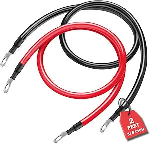 MotorbyMotor 4 AWG Battery Cable, 2FT Power Inverter Cables with 3/8'' Ring Terminals for Car Marine Solar ATV RV Lawn Mower Motorcycle Boat, Positive & Negative Battery Cable Wire (4 Gauge, 24-Inch) MotorbyMotor