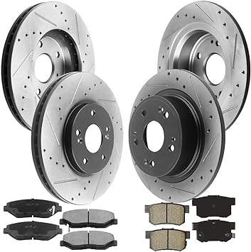 MotorbyMotor Front & Rear Brake kits Rotors and Ceramic Pads fits for 2003-2007 Honda Accord (2.4L Rear DiSC Models) E-Coating Drilled & Slotted Brake Rotor & Brake Pad MotorbyMotor