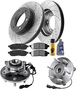 MotorbyMotor 515079 fits for 2004-2008 Ford F-150, 2006-2008 Lincoln Mark LT Wheel Bearing and hub Assembly 4WD with ABS 6 Lugs + 330mm Front Brake Rotors & Ceramic Pads Including CLEANER DOT4 FLUID MotorbyMotor