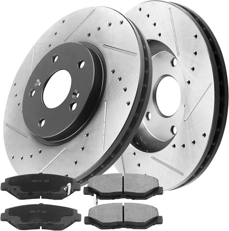 MotorbyMotor Front Brake Rotors 300mm E-Coating Drilled & Slotted Brake Rotor & Brake Pad kit Fits for 2003-2008 Honda Pilot Disc Brake Rotors (All Models) MotorbyMotor