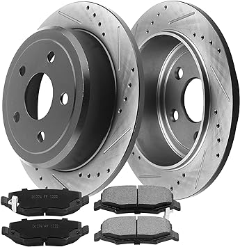 MotorbyMotor 316mm Rear Brake Kit Rotors and Ceramic Pads Fits for 2007-2017 Jeep Wrangler, 2018 Jeep Wrangler JK E-Coating Drilled & Slotted Disc Brake Rotor & Brake Pad 120.67067, 53041 MotorbyMotor