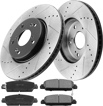 MotorbyMotor 292mm Front Brake Kit, Drilled & Slotted Disc Brake Rotors and Ceramic Brake Pads fits for 2013-2020 Honda Accord MotorbyMotor