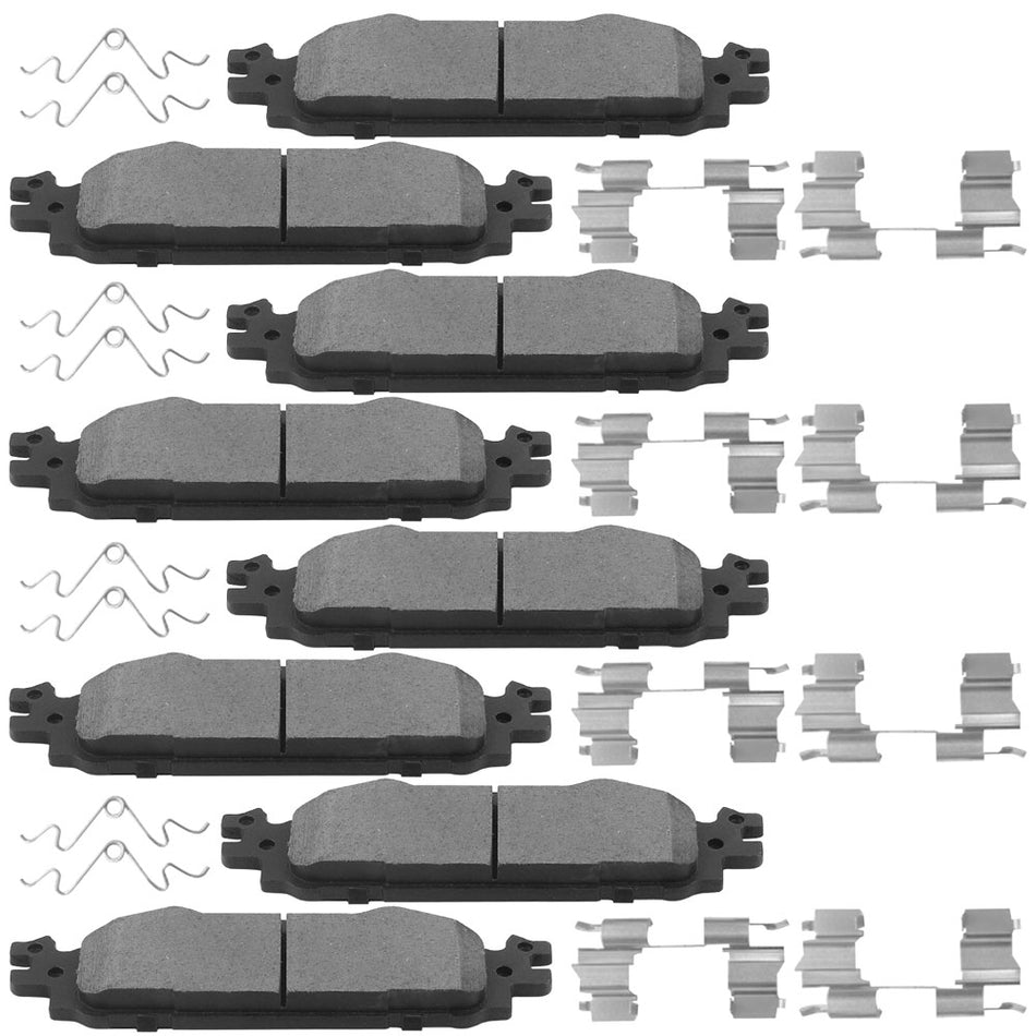 Ford Lincoln MKS Front Rear Ceramic Brake Pads with Hardware Kits