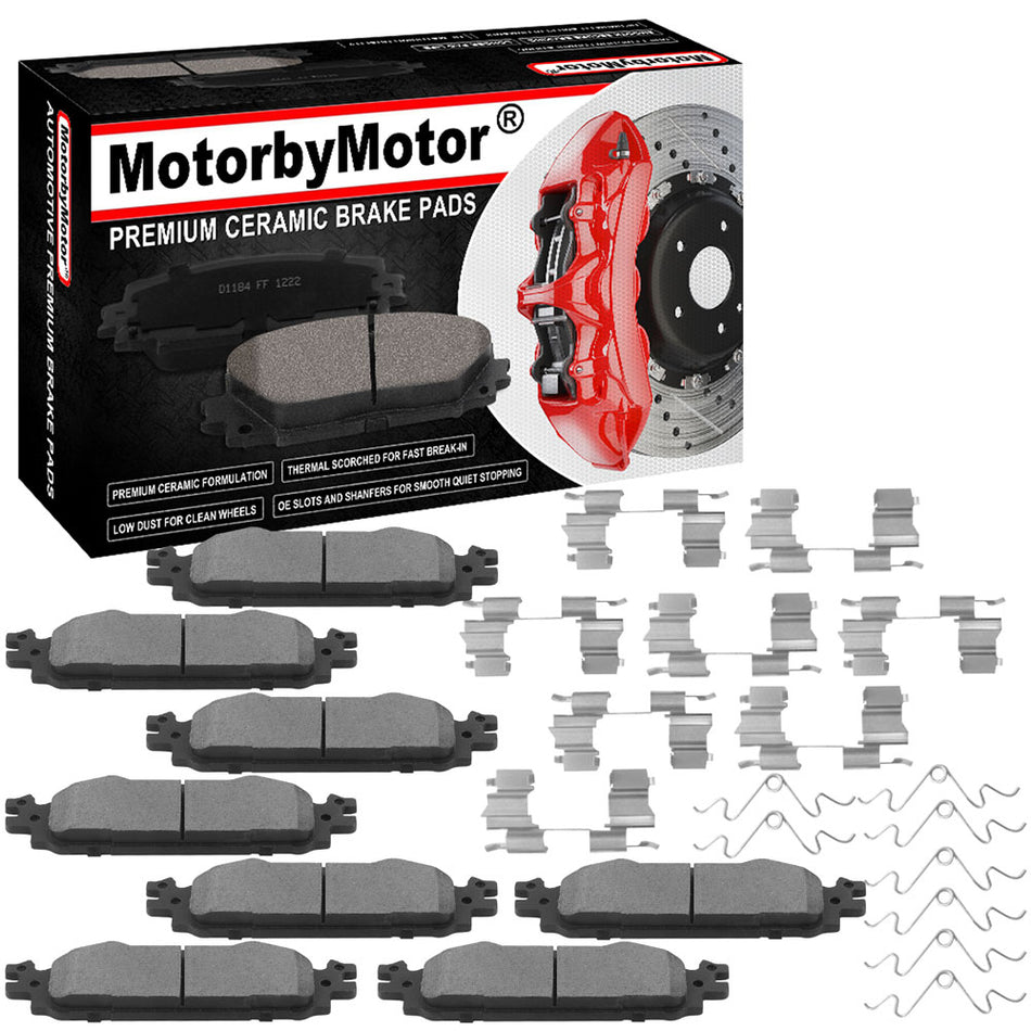 Ford Lincoln MKS Front Rear Ceramic Brake Pads with Hardware Kits