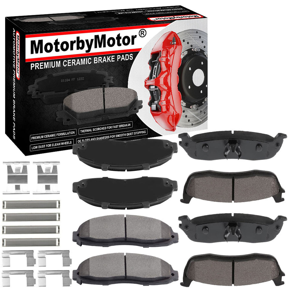 Ford Lincoln Rear and Front Brake Pads with Hardware Kits