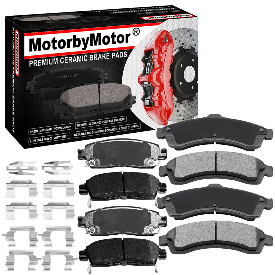 Buick GMC SAAB Oldsmobile Chevrolet Front Rear Ceramic Brake Pads with Hardware