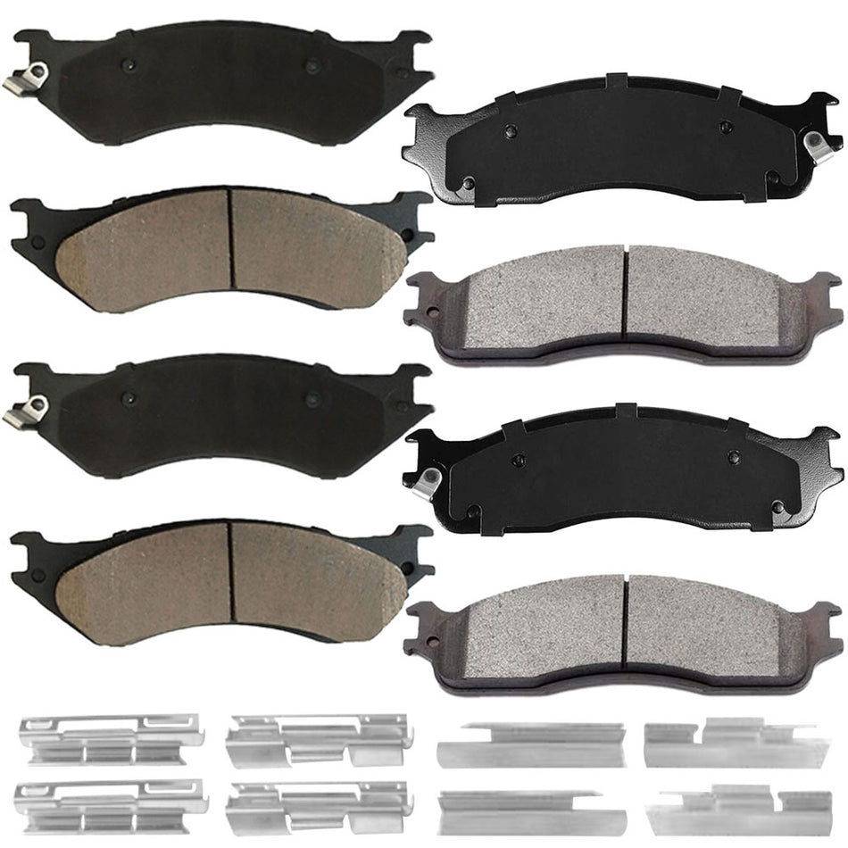 Dodge Ram Front Rear Ceramic Brake Pads with Hardware Kits