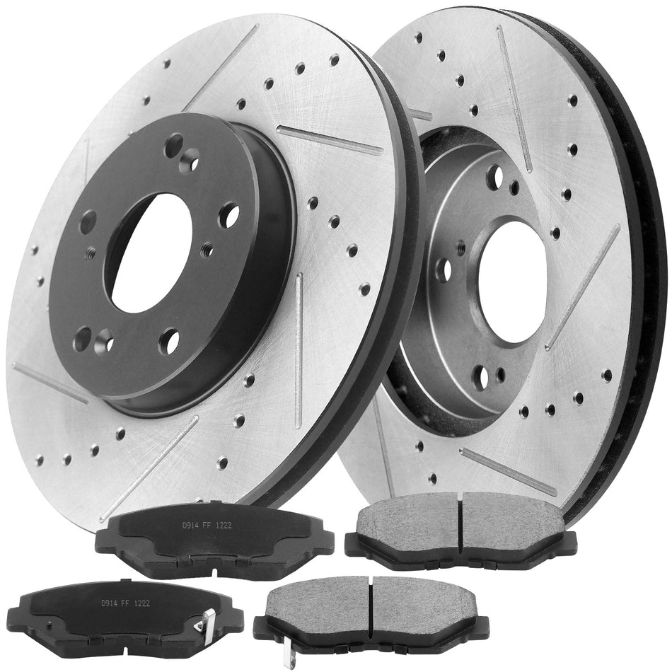 MotorbyMotor Front Rear Brakes and Rotors fits for 2003-2007 Honda Accord (2.4L Rear DiSC Models) E-Coating Drilled & Slotted Disc Brake Rotor & Ceramic Brake Pads, Brake Kit