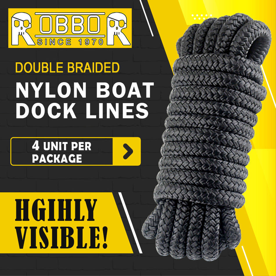 1/2" x 20' Double Braided Nylon Boat Dock Lines Pre-Spliced with a 12" Loop