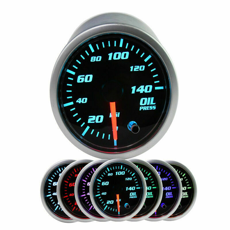 140PSI Oil Pressure Gauge Kit -7 Color Digital LED Display Oil Press Gauge-Smoked Lens (2-1/16" 52mm Black Dial for Car Truck) MotorbyMotor