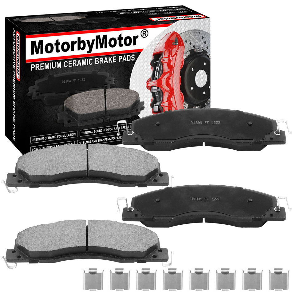 MotorbyMotor 4PC Front Ceramic Brake Pads with Hardware Kits Fits for 2009-2010 Dodge Ram 2500 3500 (Truck Models), Ram 1500 2500 3500 Low Dust Brake Pad MotorbyMotor