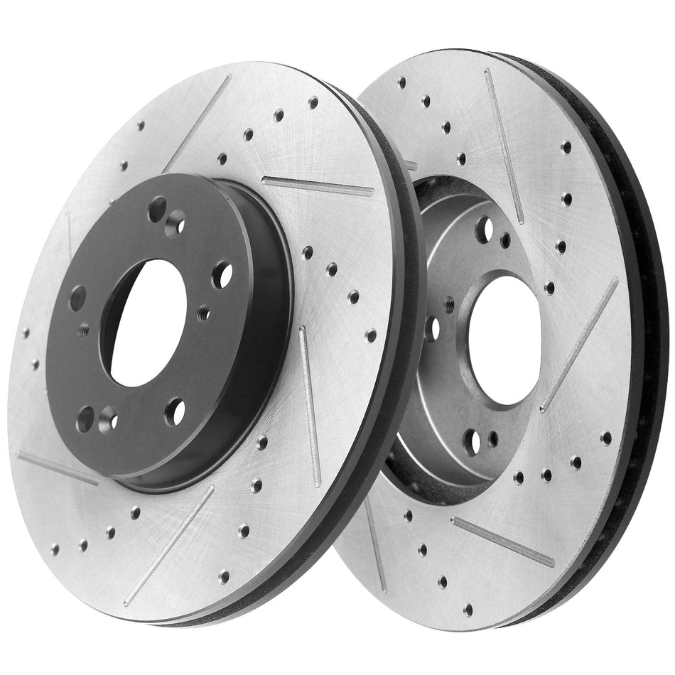 MotorbyMotor Front Brake Rotors 294mm Drilled & Slotted Brake Rotor Fits for Chrysler 200 Sebring, Dodge Avenger Caliber, Jeep Compass Patriot, Mitsubishi Eclipse Galant Lancer Outlander MotorbyMotor