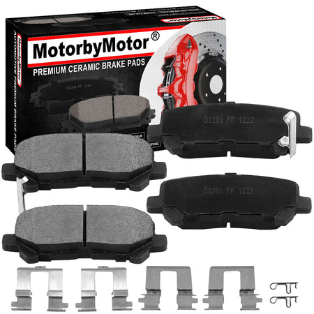 Rear Ceramic Brake Pads w/Hardware Kits Fits for Acura MDX ZDX, Honda Odyssey Pilot (All Models)-Low Dust Brake Pad-4 Pack MotorbyMotor