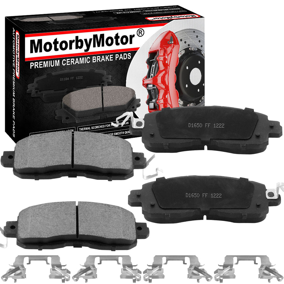 Front Ceramic Brake Pads w/Hardware Kits Fits for Nissan Altima 2013-2020, Nissan Leaf 2014-2017 -Ceramic Low Dust Brake Pad-4 Pack MotorbyMotor