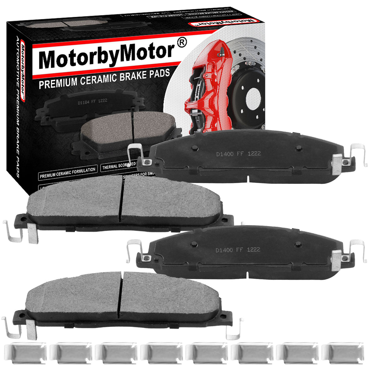 Rear Ceramic Brake Pads w/Hardware Kits Fits Dodge Ram 2500 3500 2009-2010, Ram 1500 2012, Ram 2500 3500 2011-2018-Ceramic Low Dust Brake Pad-4 Pack MotorbyMotor