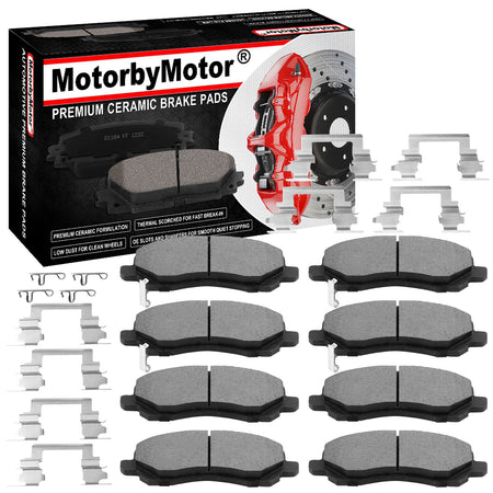 8 PCS Front & Rear Ceramic Brake Pads w/Hardware Kits Fits for Chrysler 200 Sebring, Dodge Avenger Caliber, Jeep Compass Patriot Low Dust Brake Pad MotorbyMotor