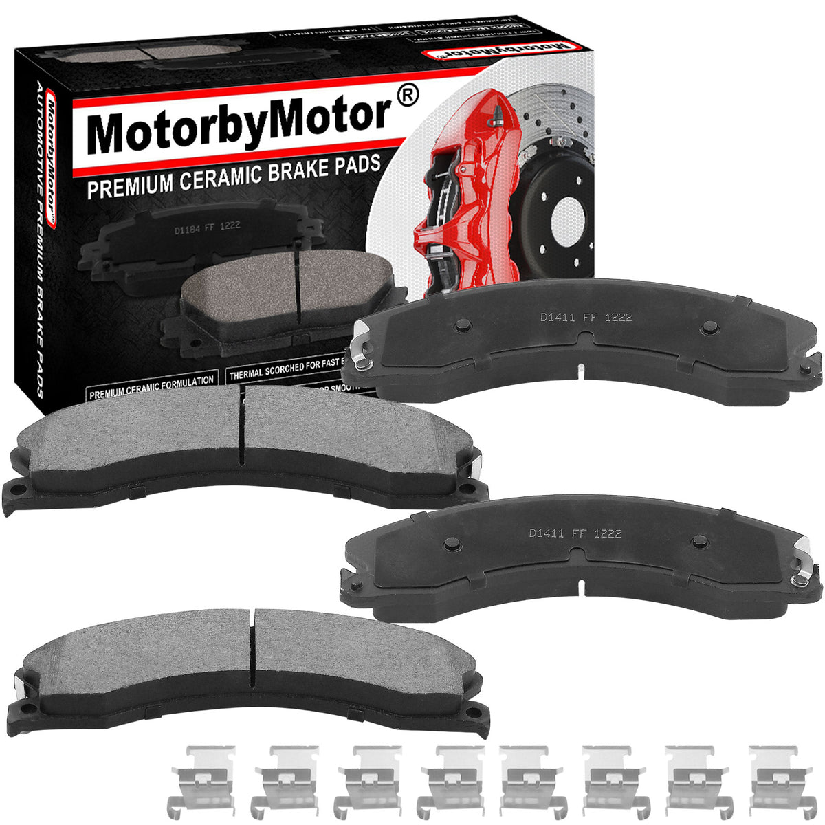 Front Rear Ceramic Brake Pads with Hardware Kits Chevry Express 3500 4500 Silverado 2500 3500 Suburban 3500, GMC Savana 3500 4500 Sierra 3500HD, Nissan NV1500 NV3500 NV3500 Titan XD MotorbyMotor