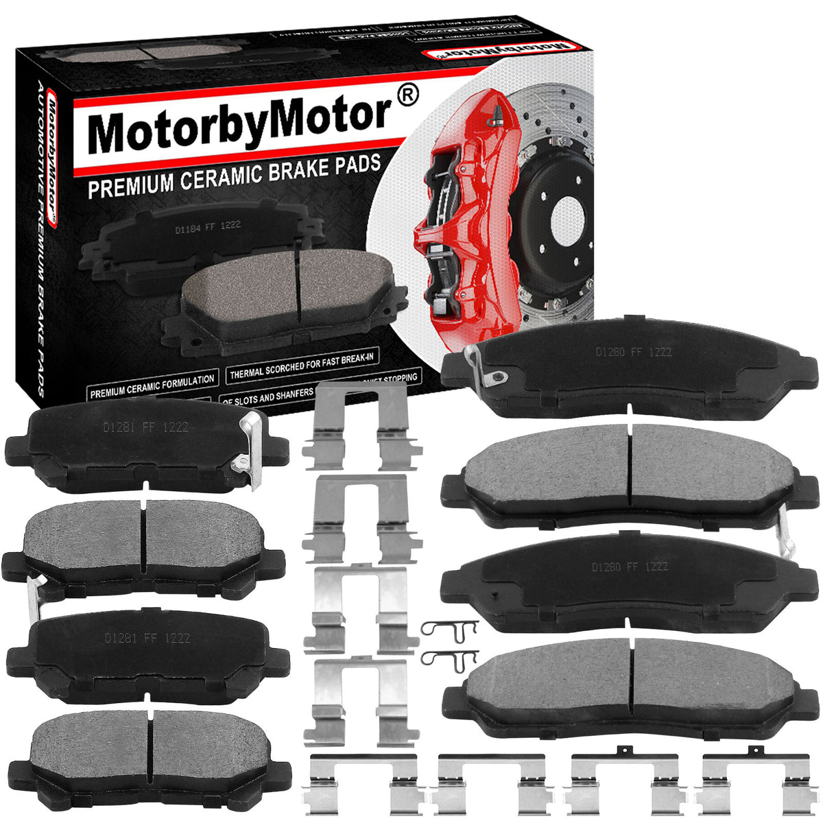 8 PCS Front & Rear Ceramic Brake Pads w/Hardware Kits Fits for Acura MDX 2007-2013, Acura ZDX 2010-2013, Honda Pilot 2009-2015 Low Dust Brake Pad (All Models) MotorbyMotor