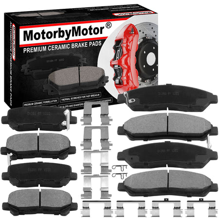 8 PCS Front & Rear Ceramic Brake Pads w/Hardware Kits Fits for Acura MDX 2007-2013, Acura ZDX 2010-2013, Honda Pilot 2009-2015 Low Dust Brake Pad (All Models) MotorbyMotor