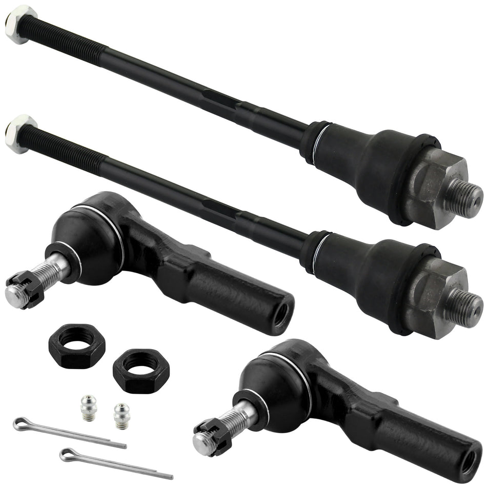 Front Tie Rod End Link 2 Inner + 2 Outer Kits Fits for Chevy Avalanche 1500 2500 Silverado 1500 HD 2500 HD 2500 3500 HD 3500 Suburban 2500, GMC Sierra 1500HD 2500 2500HD 3500 3500HD Yukon XL MotorbyMotor