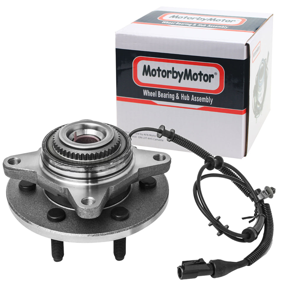 MotorbyMotor 515046 Front Wheel Bearing and Hub Assembly 4WD with 6 Lugs Fits for Ford F-150 2004 2005, Ford F-150 Heritage 2004 Low-Runout OE Directly Replacement Hub Bearing (w/ABS) MotorbyMotor