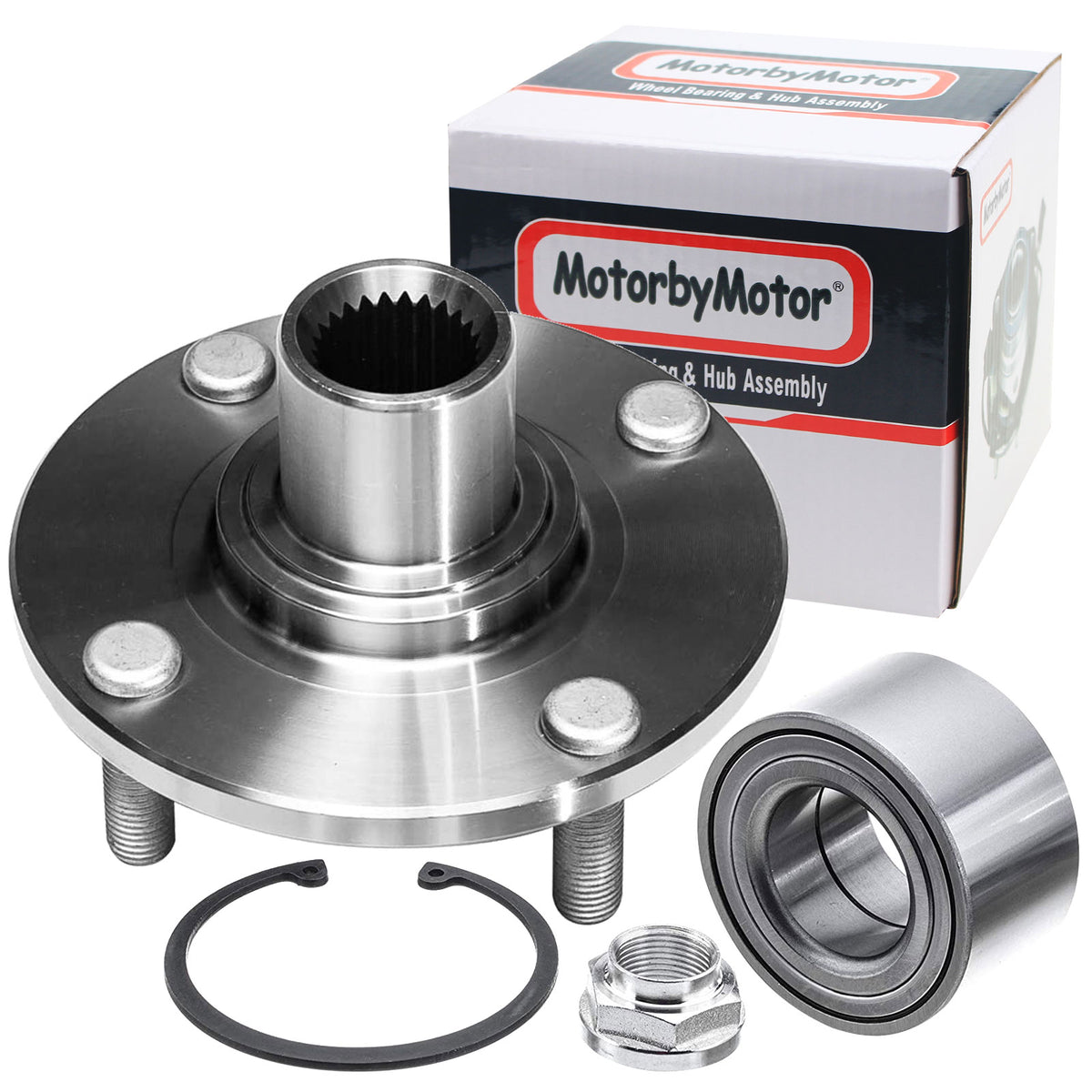 MotorbyMotor 518510 Front Wheel Bearing and Hub Assembly with 4 Lugs Fits for 2000-2011 Ford Focus Low-Runout OE Directly Replacement Hub Bearing (w/ABS) MotorbyMotor