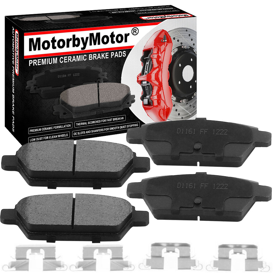 Front Ceramic Brake Pads w/Hardware Kits Fits for Ford Fusion, Lincoln MKZ Zephyr, Mazda 6, Mercury Milan Low Dust Brake Pad-4 Pack MotorbyMotor