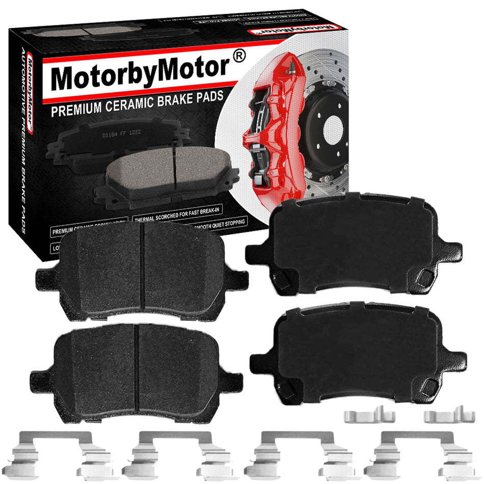 MotorbyMotor 4PC Front Ceramic Brake Pads with Hardware Kits Fits for Chevrolet Cobalt HHR Malibu, Pontiac G5 G6, Saturn Aura Low Dust Brake Pad MotorbyMotor