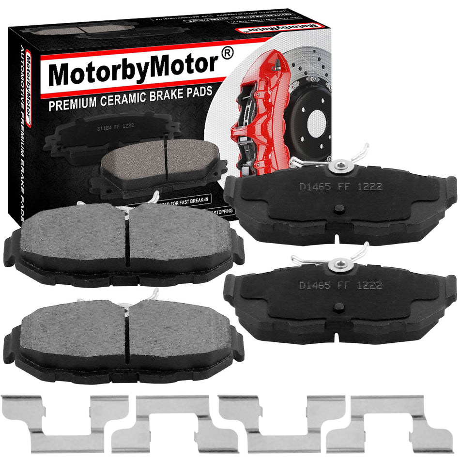 Rear Ceramic Brake Pads w/Hardware Kits Fits forFord Mustang 2005-2014-Ceramic Low Dust Brake Pad-4 Pack MotorbyMotor