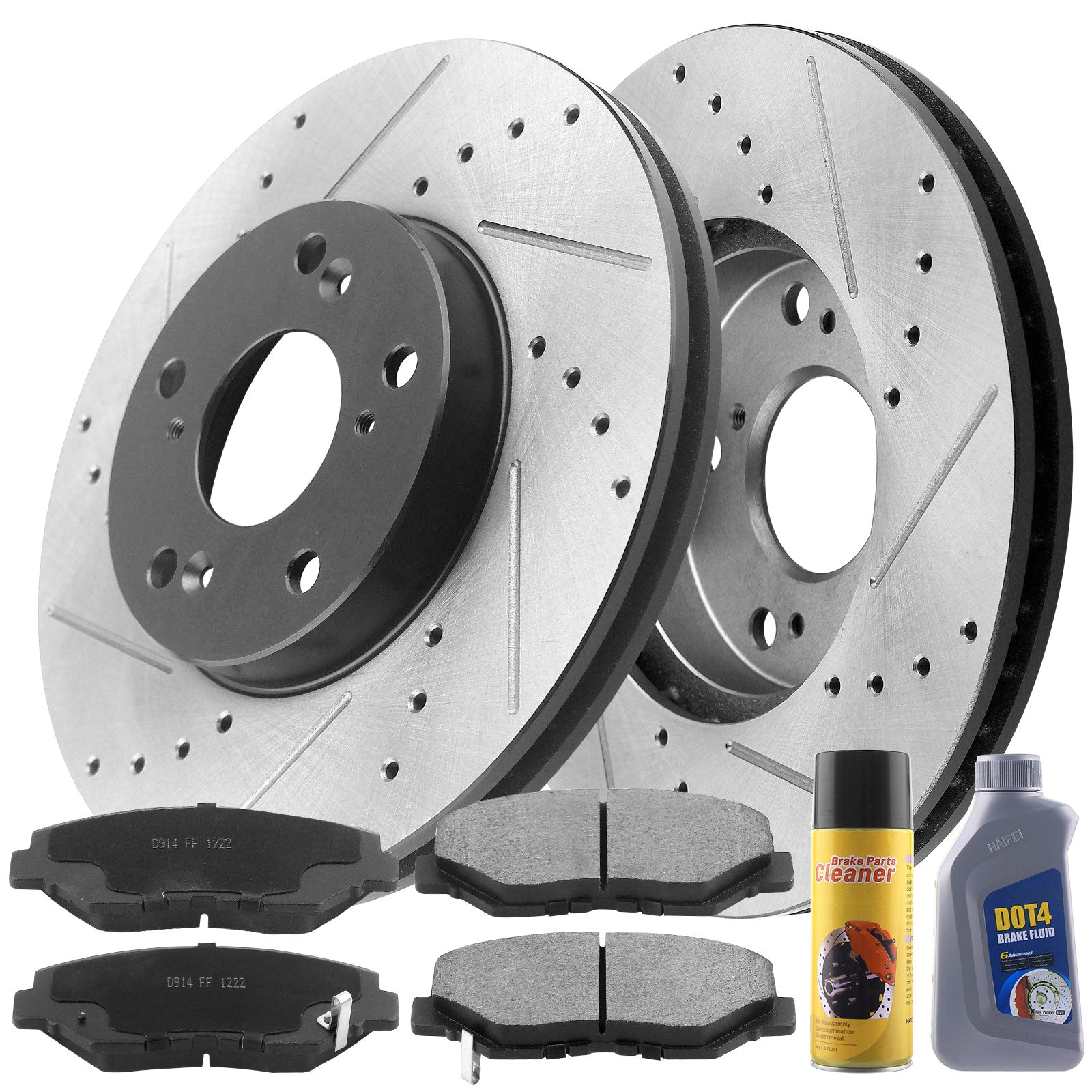 MMotorbyMotor Front Brake Rotors 282mm Drilled & Slotted Design Brake Rotor & Brake Pad kit Including CLEANER DOT4 FLUID Fits for Acura ILX, Honda Civic Accord Element CR-V MotorbyMotor