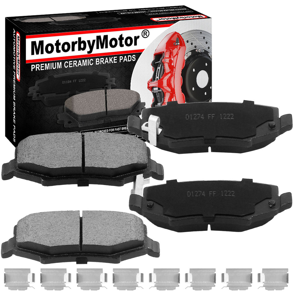 Rear Ceramic Brake Pads w/Hardware Kits Fits for Dodge Nitro, Jeep Liberty Wrangler JK (All Models)-Low Dust Brake Pad-4 Pack MotorbyMotor