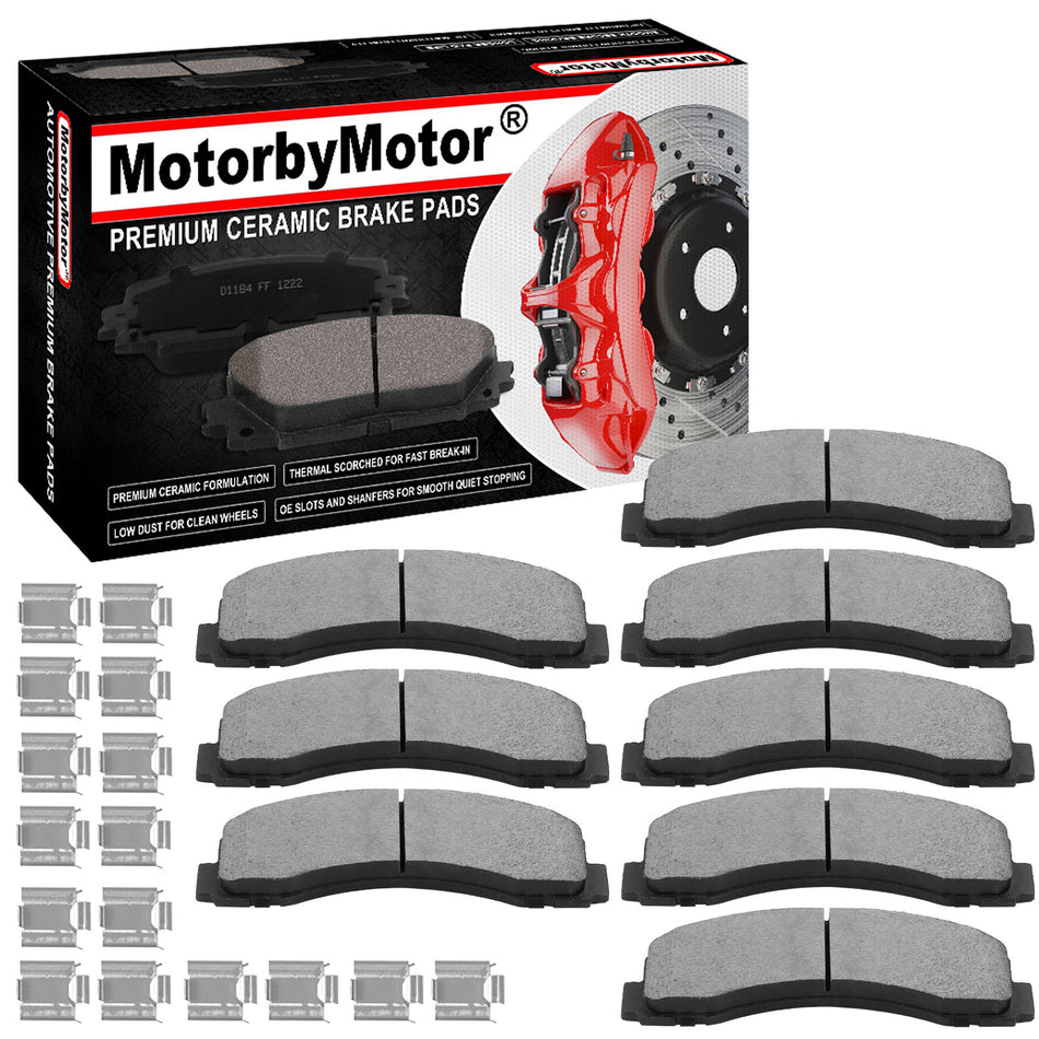 8 PCS Front & Rear Ceramic Brake Pads w/Hardware Fits Fits for Ford F-150 2010-2011 Low Dust Brake Pad (6-Lug Models) MotorbyMotor