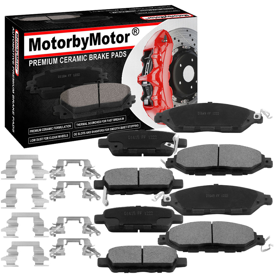 8 PCS Front & Rear Ceramic Brake Pads w/Hardware Kits Fits for 2013 Infiniti JX35, 14-17 Infiniti QX60, 13-17 Nissan Pathfinder, 15-18 Nissan Murano Low Dust Brake Pad (All Models) MotorbyMotor