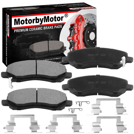 Front Ceramic Brake Pads w/Hardware Kits Fits for Chrysler 200 Sebring, Dodge Avenger Caliber Stratus, Jeep Compass Patriot, Mitsubishi Eclipse Galant Lancer Outlander RVR Low Dust Brake Pad-4 Pack MotorbyMotor