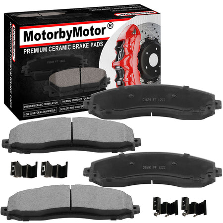 Rear Ceramic Brake Pads w/Hardware Kits Fits forFord F250 F350 F450 Super Duty-Ceramic Low Dust Brake Pad-4 Pack MotorbyMotor