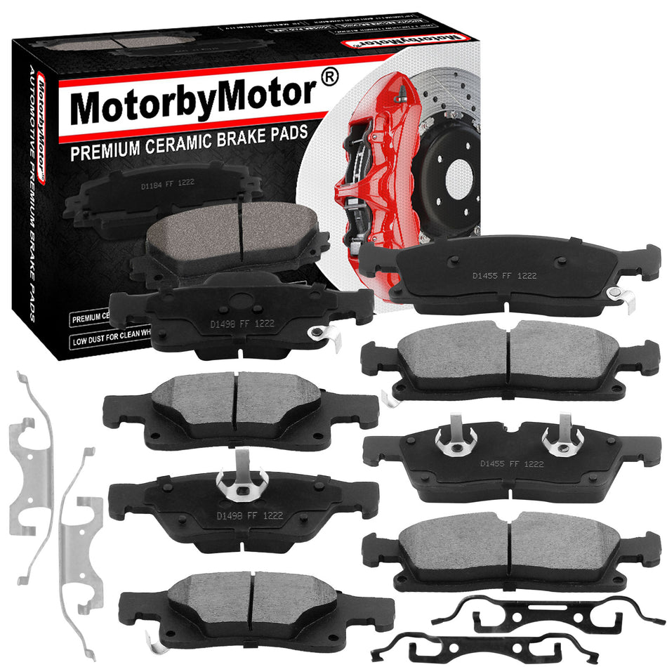 8 PCS Front & Rear Ceramic Brake Pads w/Hardware Kits Fits for Dodge Durango, Jeep Grand Cherokee Low Dust Brake Pad MotorbyMotor