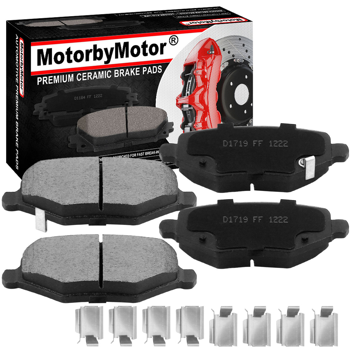 Rear Ceramic Brake Pads w/Hardware Kits Fits for Chrysler Town & Country, Dodge Grand Caravan, Ram C/V, Volkswagen Routan Ceramic Low Dust Brake Pad-4 Pack MotorbyMotor