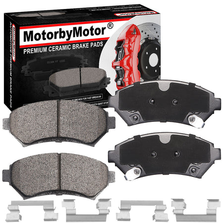 MotorbyMotor 4PC Front Ceramic Brake Pads with Hardware Kits Fits for Buick Century Lesabre Regal, Chevrolet Venture, Oldsmobile Intrigue Silhouette, Pontiac Bonneville Grand Prix Montana Trans Sport MotorbyMotor