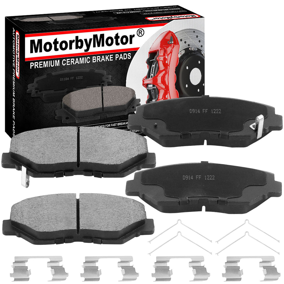 Front Ceramic Brake Pads w/Hardware Kits Fits for Honda Accord Civic CR-V CR-Z Element FIT Pilot, Acura ILX Ceramic Low Dust Brake Pad-4 Pack MotorbyMotor