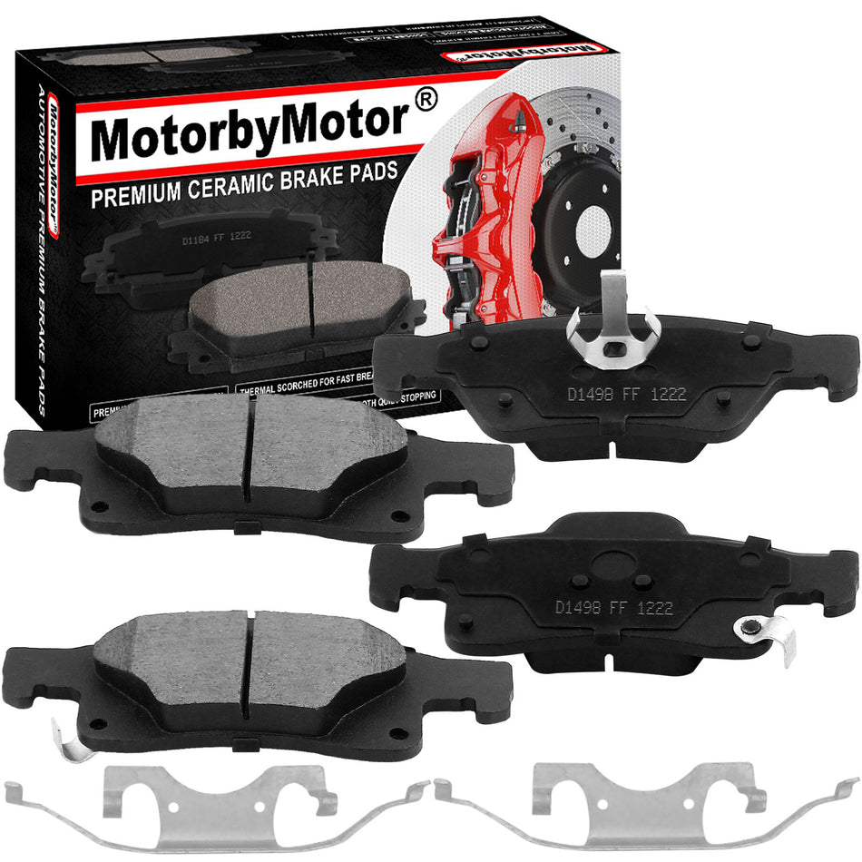 Rear Ceramic Brake Pads w/Hardware Kits Fits for Dodge Durango, Jeep Grand Cherokee-Ceramic Low Dust Brake Pad-4 Pack MotorbyMotor