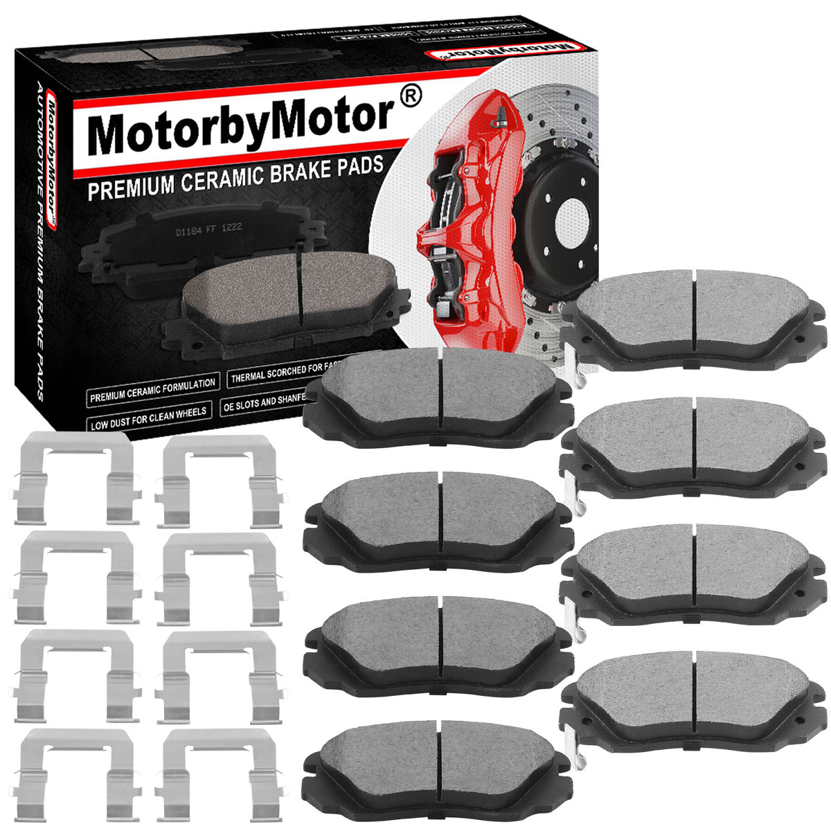 8 PCS Front & Rear Ceramic Brake Pads w/Hardware Fits Fits for Chevy Equinox 2010-2017, GMC Terrain 2010-2017 Low Dust Brake Pad (All Models) MotorbyMotor