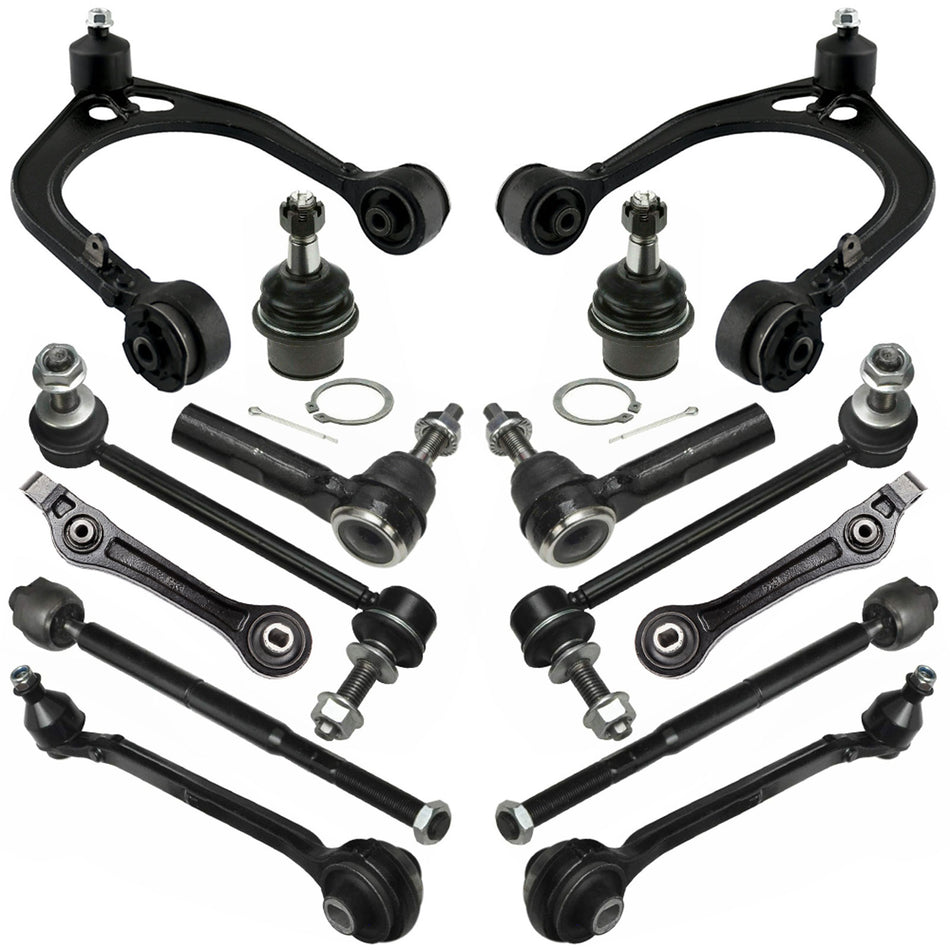 MotorbyMotor 14pc Front Upper and Lower Control Arm Suspension Kit Pre-Assembled Ball Joint w/Inner and Outer Tie Rods Sway Bar Links Fits for Chrysler 300, Dodge Challenger Charger Magnum 2WD MotorbyMotor