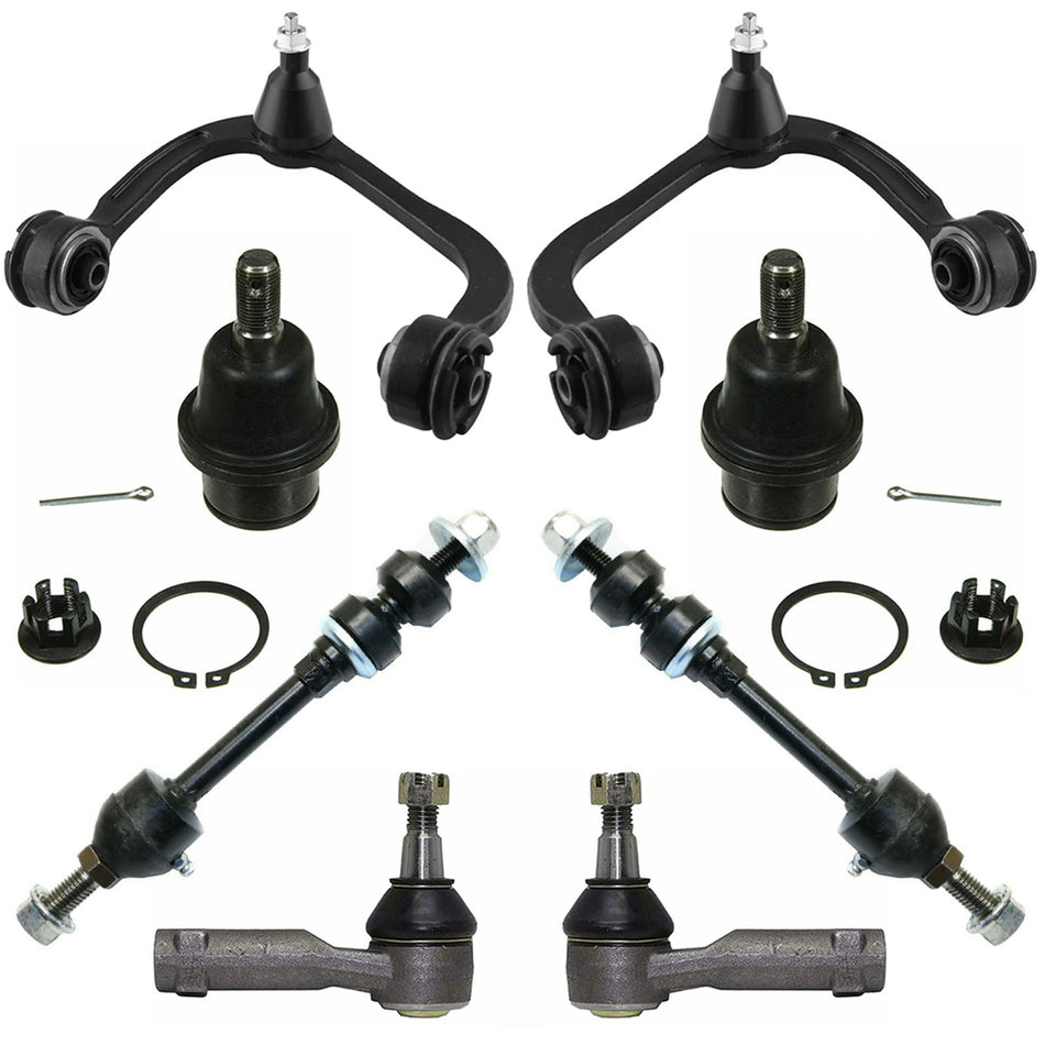 MotorbyMotor 8pc Front Upper Control Arm Suspension Kit Ball Joint w/Outer Tie Rods Sway Bar Links Fits for Ford F-150 2005-2008, Lincoln Mark LT 2006-2008 (4WD) MotorbyMotor