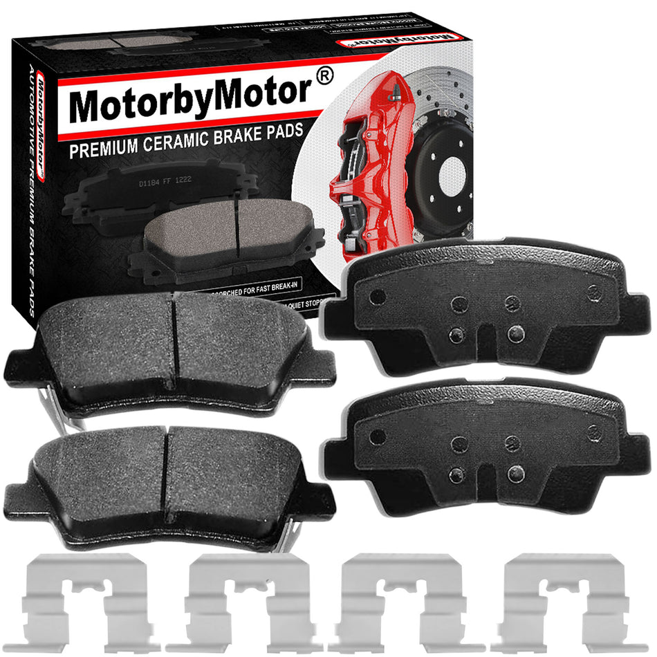 4PC Rear Ceramic Brake Pads with Hardware Kits Fits for Hyundai Azera Sonata, Kia Optima Low Dust Brake Pad MotorbyMotor