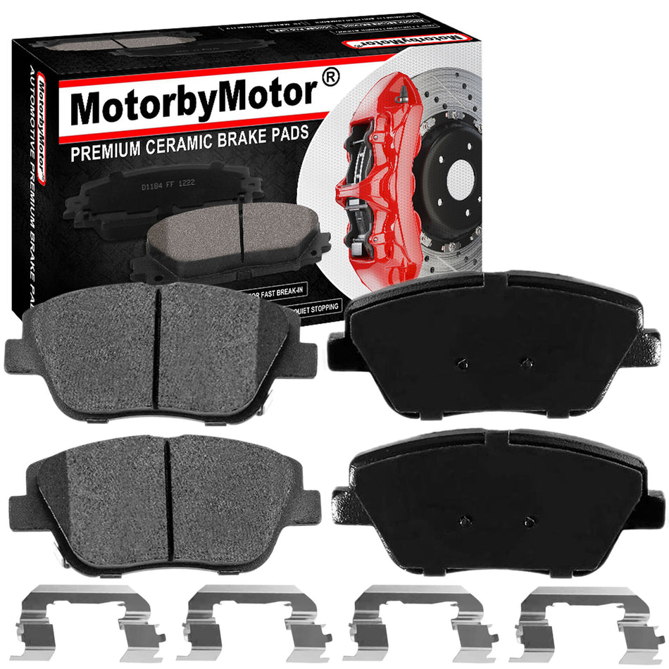 MotorbyMotor 4PC Front Ceramic Brake Pads with Hardware Kits, Hyundai Sonata, Kia Optima Low Dust Brake Pad MotorbyMotor