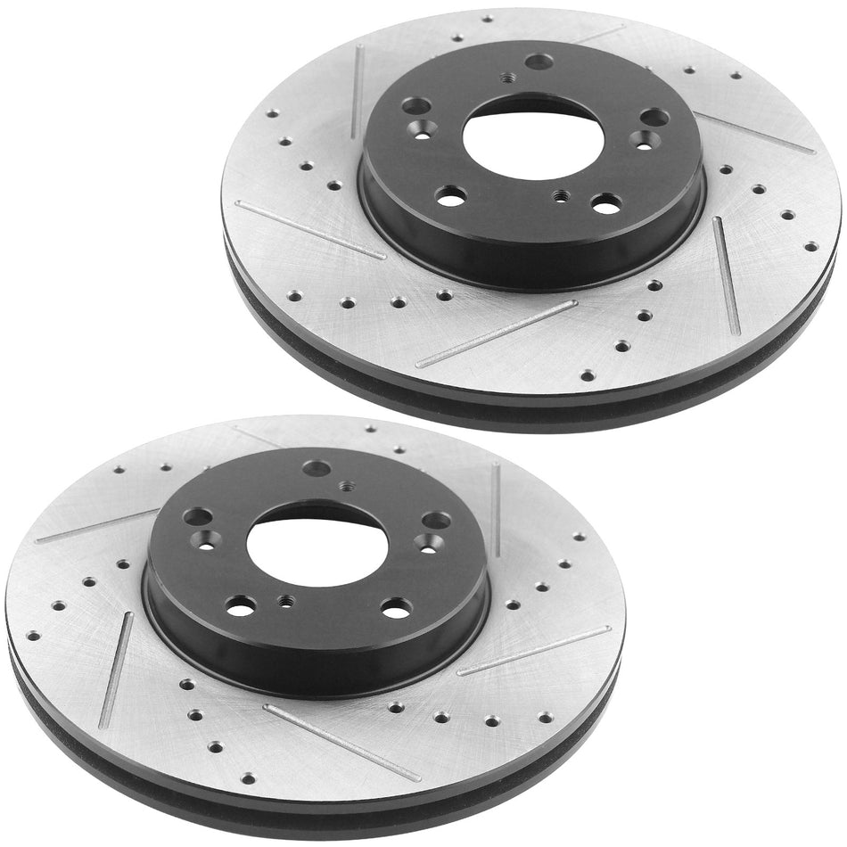 MotorbyMotor Front Brake Rotors 282mm Drilled & Slotted Design Brake Rotor & Brake Pad kit Fits for Acura ILX, Honda Civic Accord Element CR-V MotorbyMotor