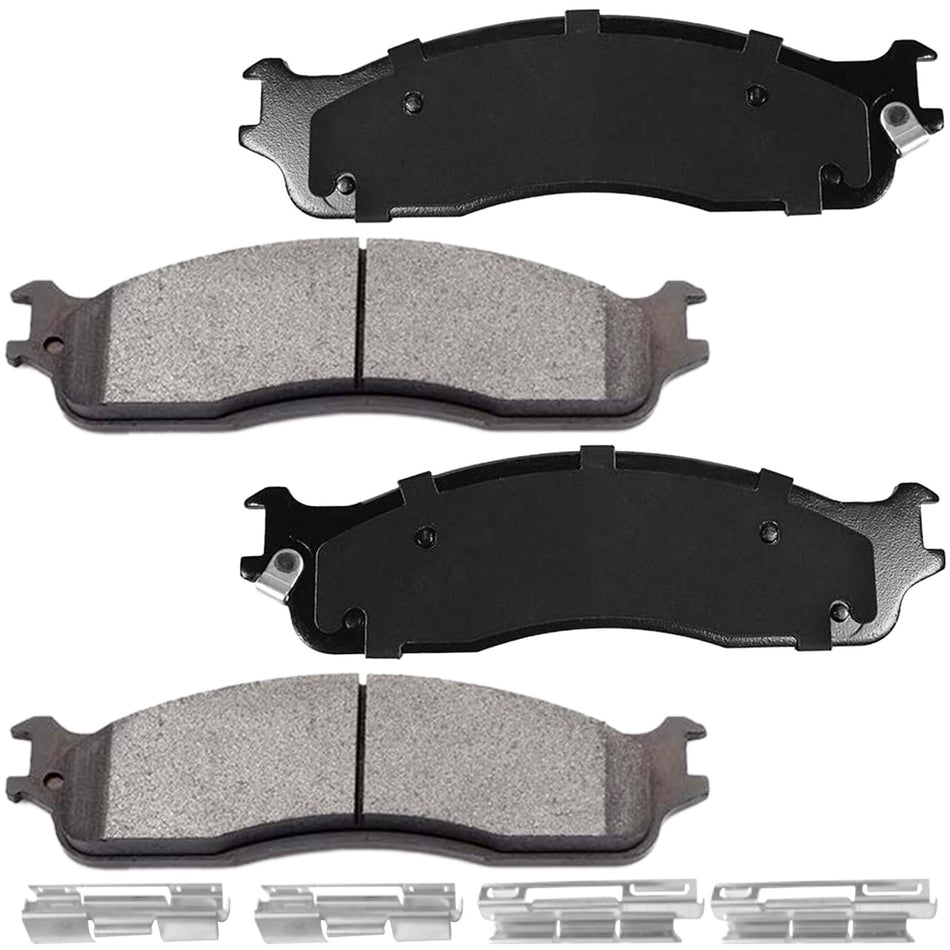 MotorbyMotor 4PC Front Ceramic Brake Pads with Hardware Kits, Dodge Ram 1500 06-08 (Mega Cab Models ONLY), Dodge Ram 2500 Ram 3500 03-08 (All Models) Low Dust Brake Pad MotorbyMotor